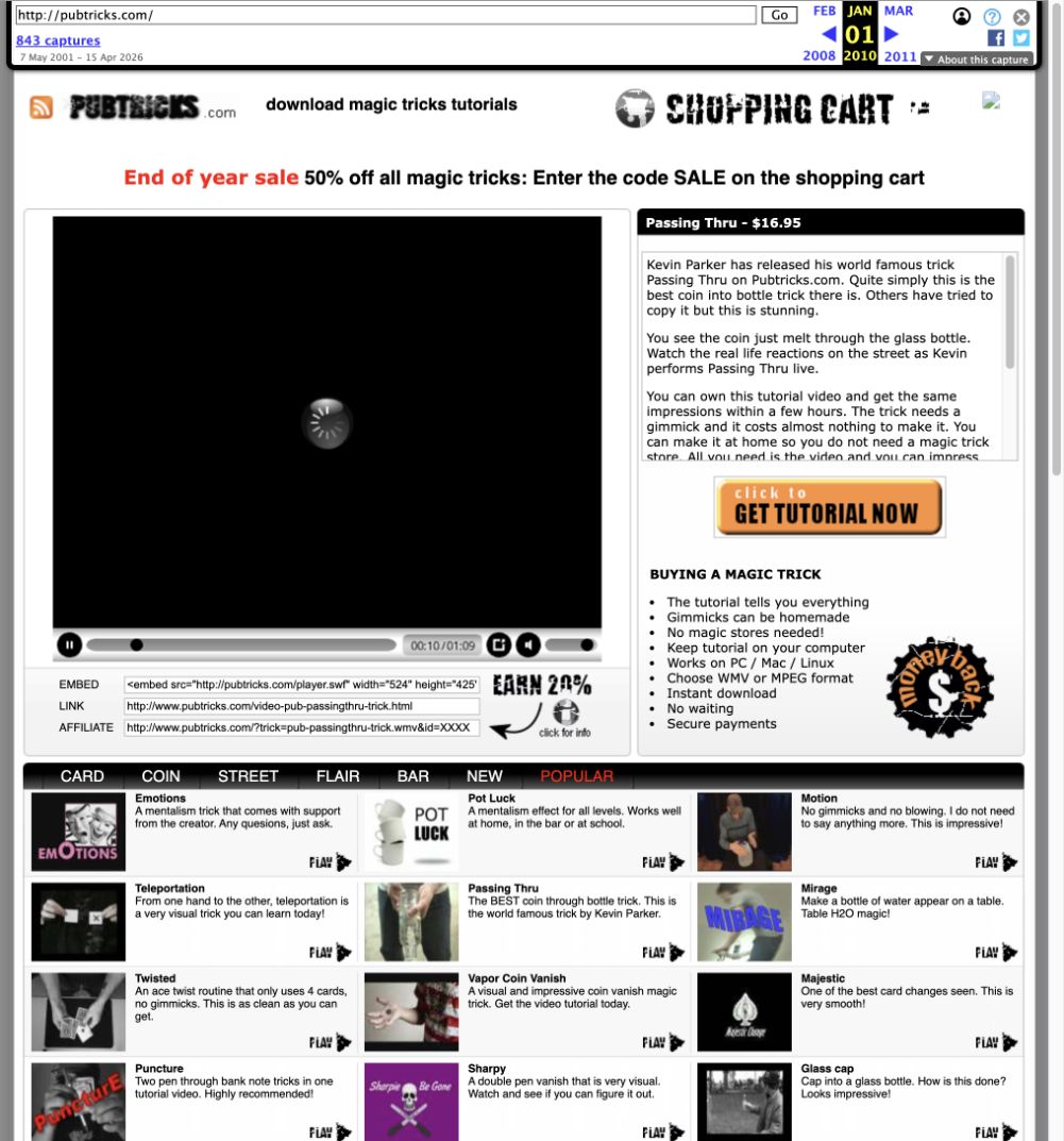Archived PubTricks website design from 2010